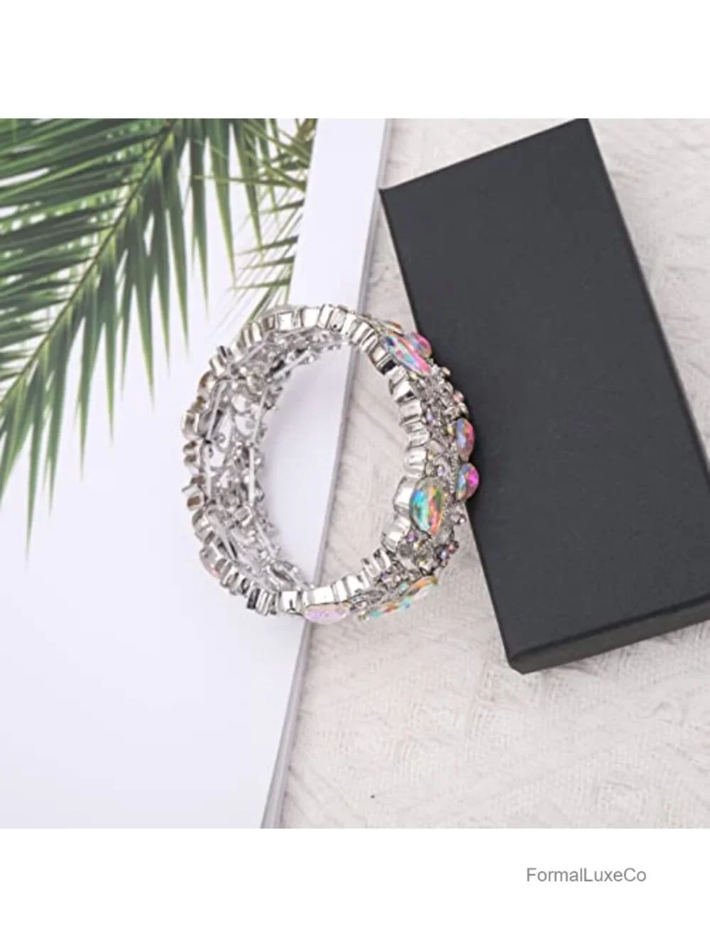 Elegant Stretch Bangle Bracelet Art Deco Statement Cuff Crystal Wedding Party